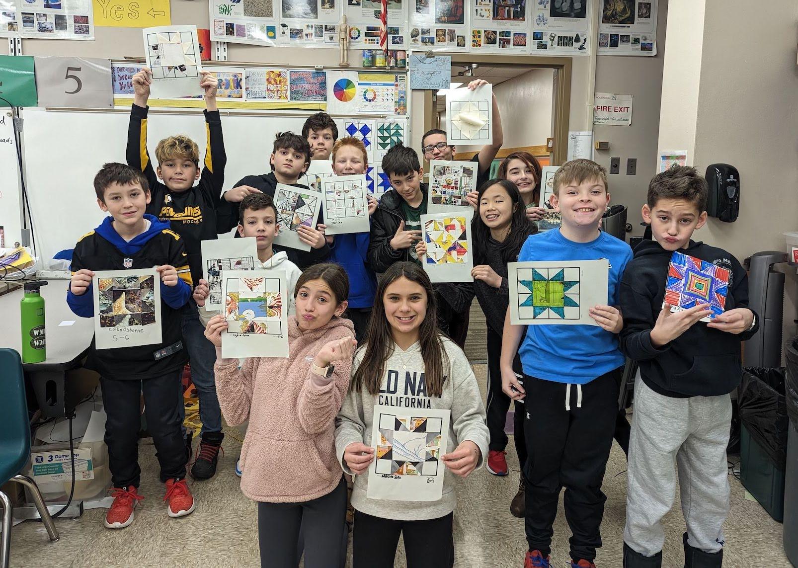Level Green 5th-graders show off their Freedom quilts