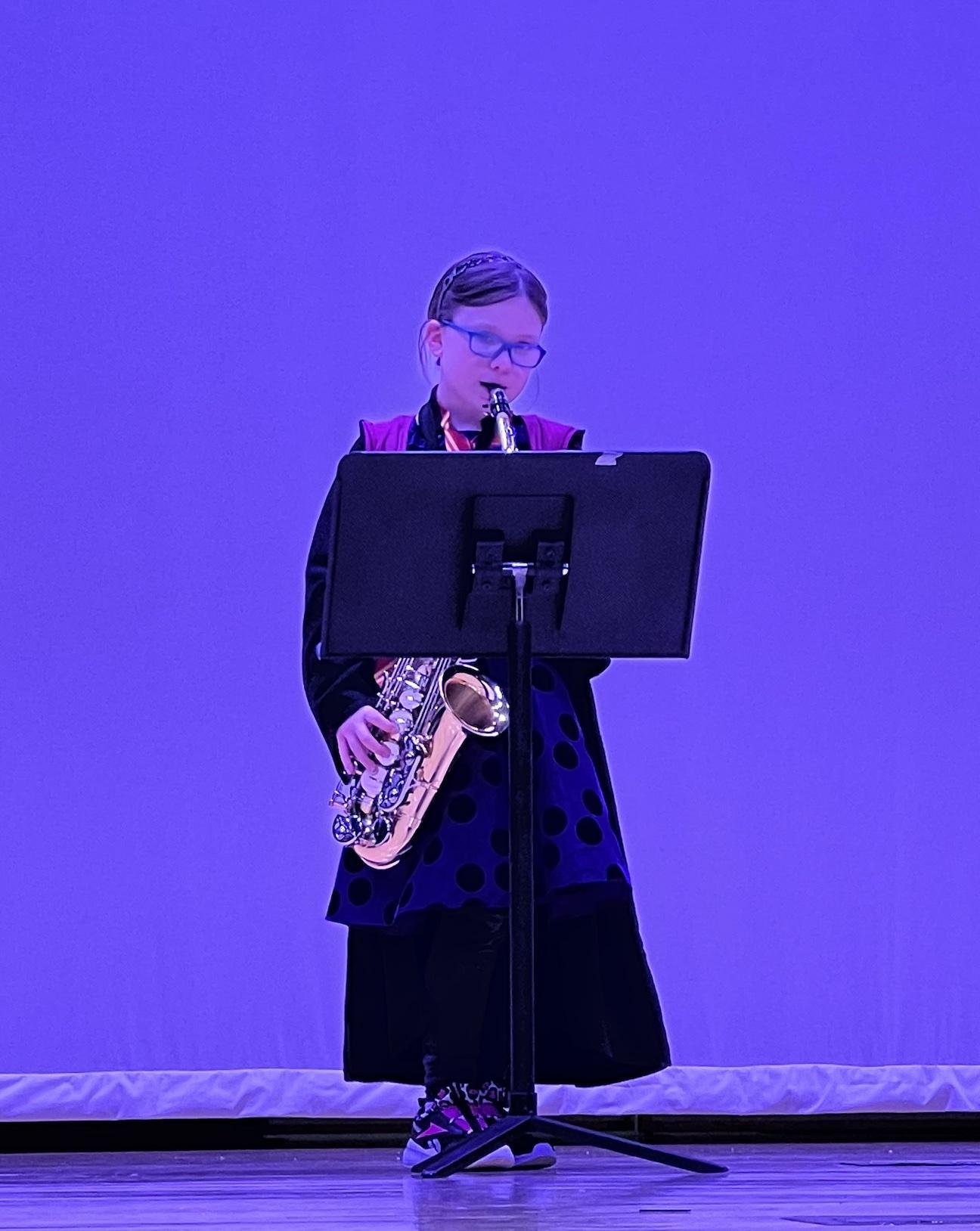 Fourth-grader Hanna Kelleher played her saxophone