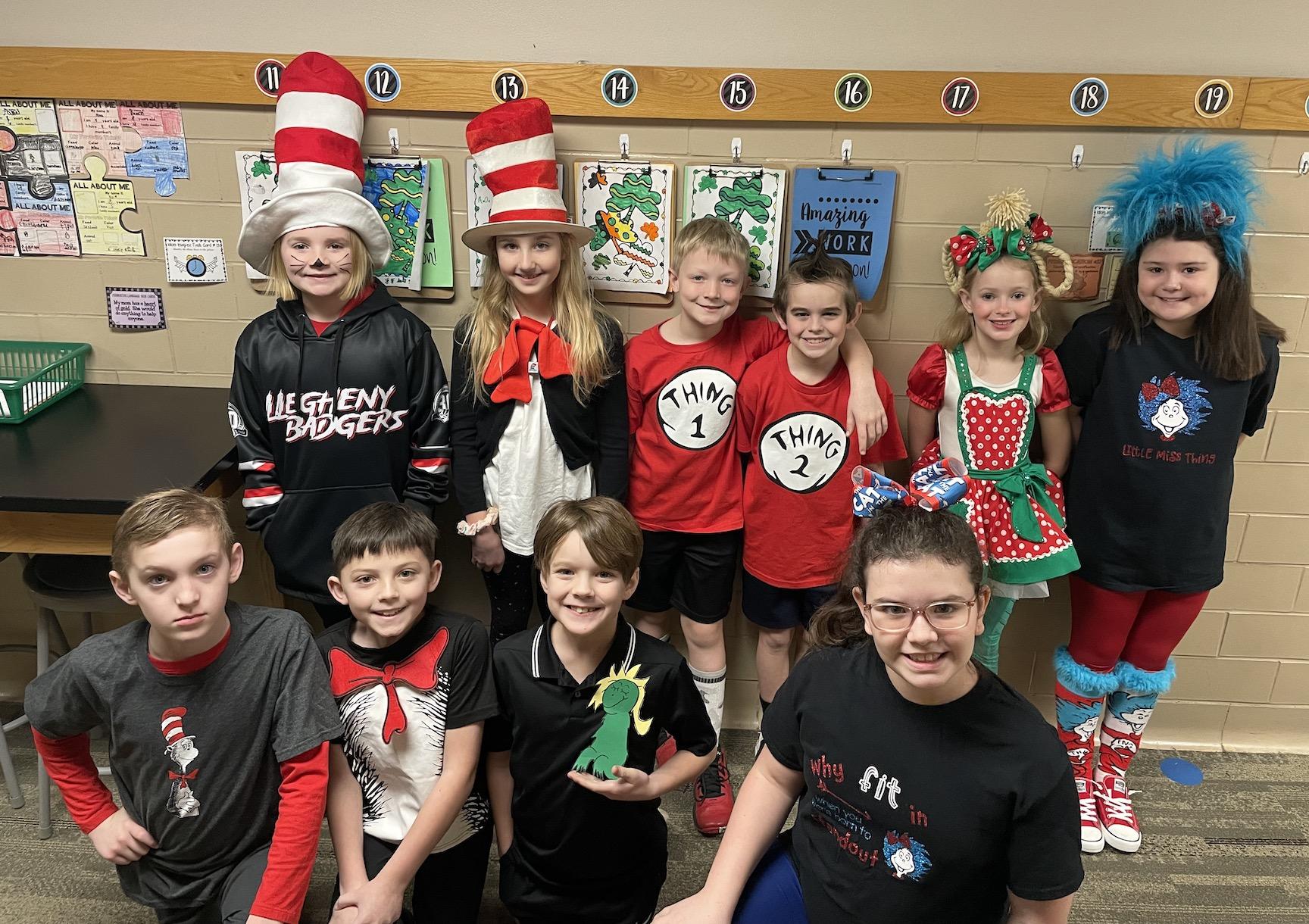 Some of Mrs. Feathers’ third-graders dress like their favorite Dr. Seuss characters