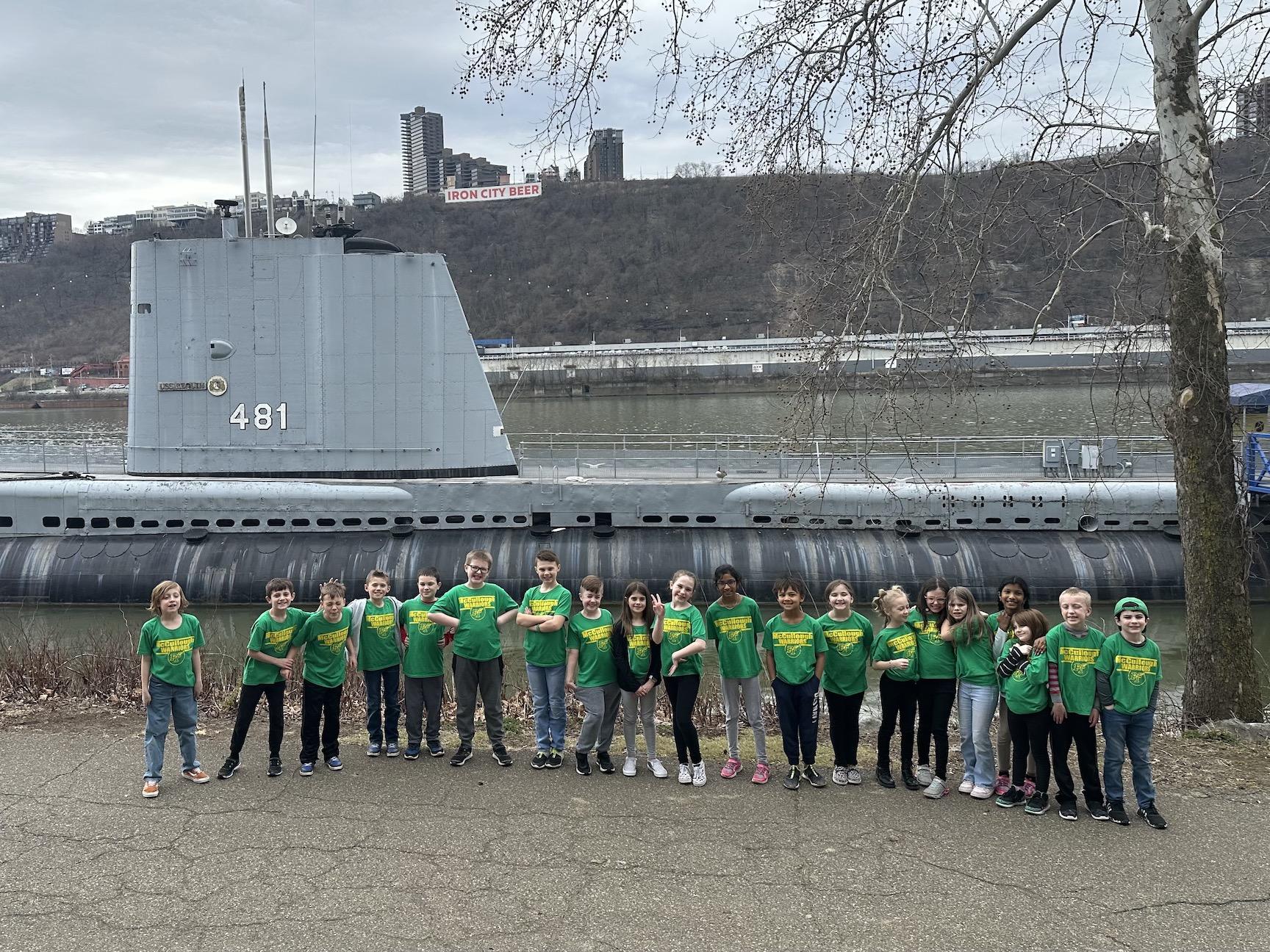 Mr. Nese’s McCullough class pauses for a photo outside the submarine