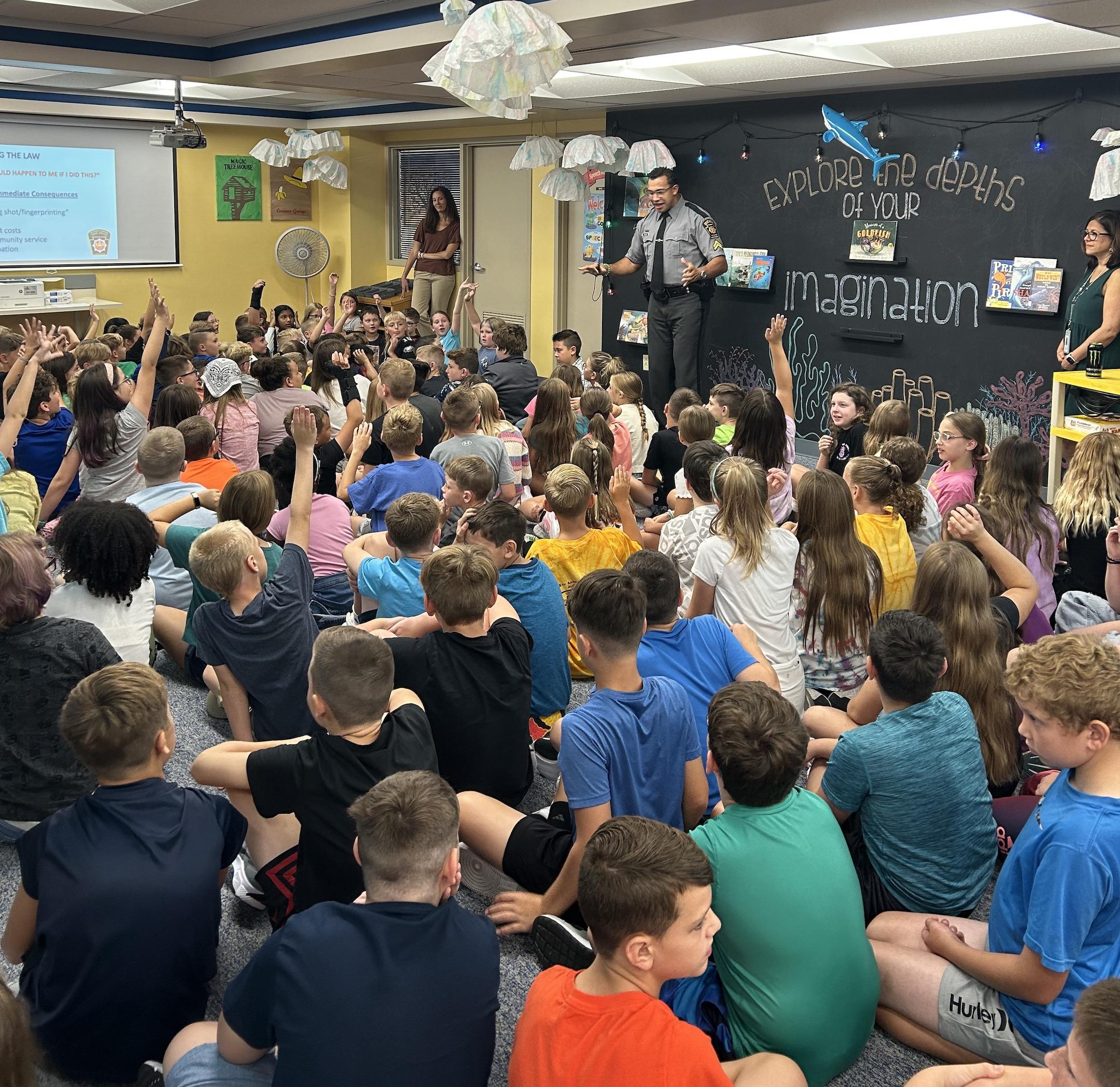 Corporal Allen presents to McCullough Elementary School’s 4th and 5th graders