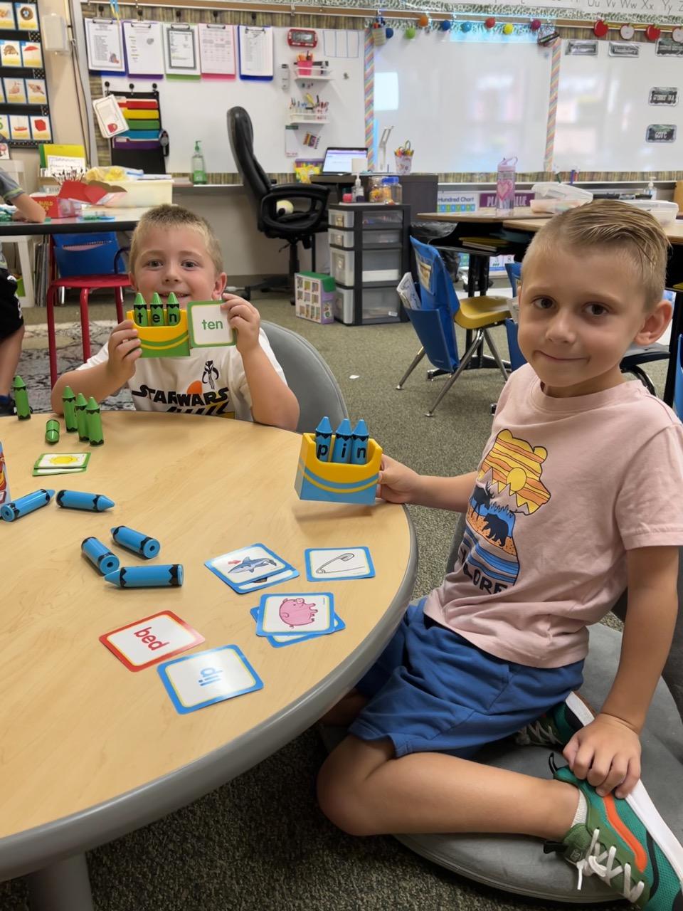 Tyler Martz and Martino DeSantis decode words using a new snap and build phonics game