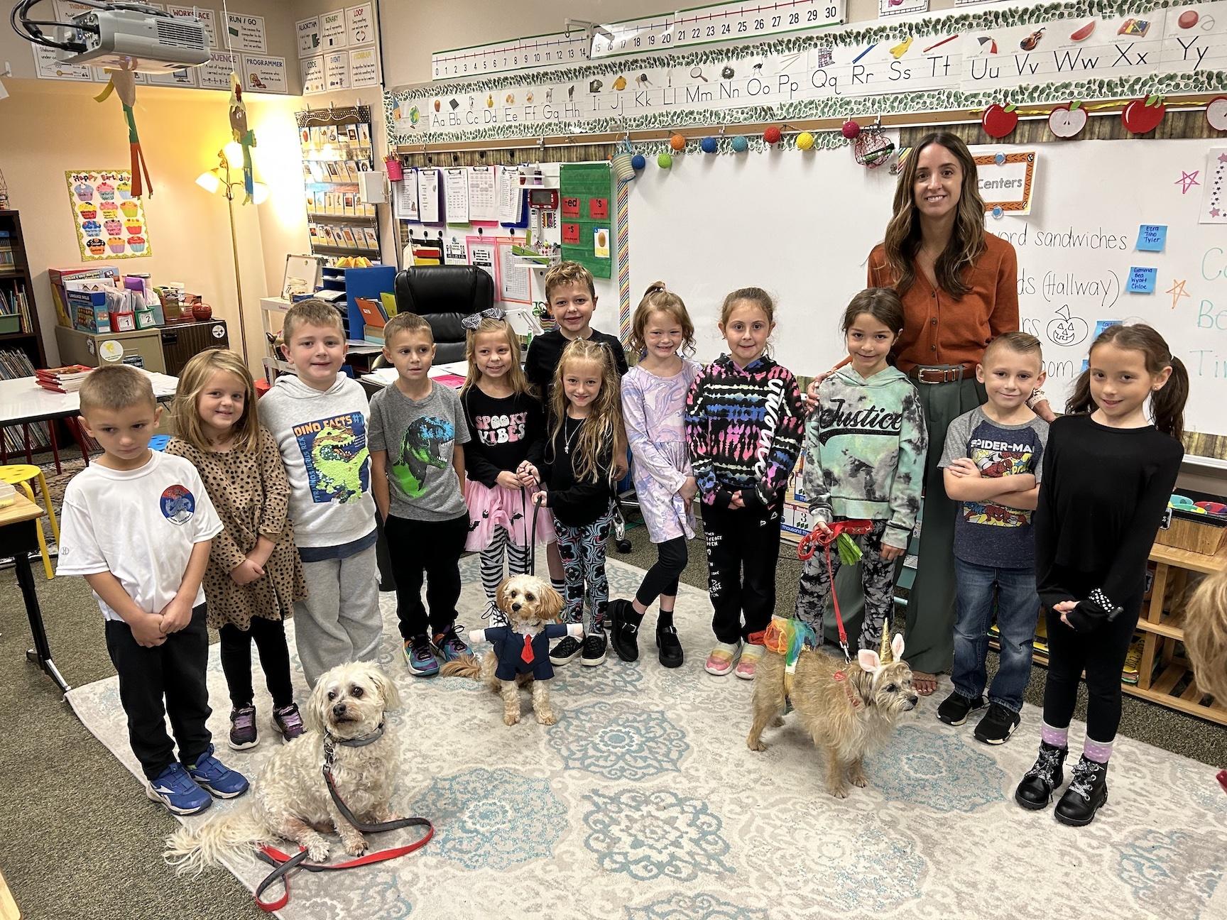 Mrs. Shogan and her students welcomed Essie, Peanut, and Cappi to their classroom