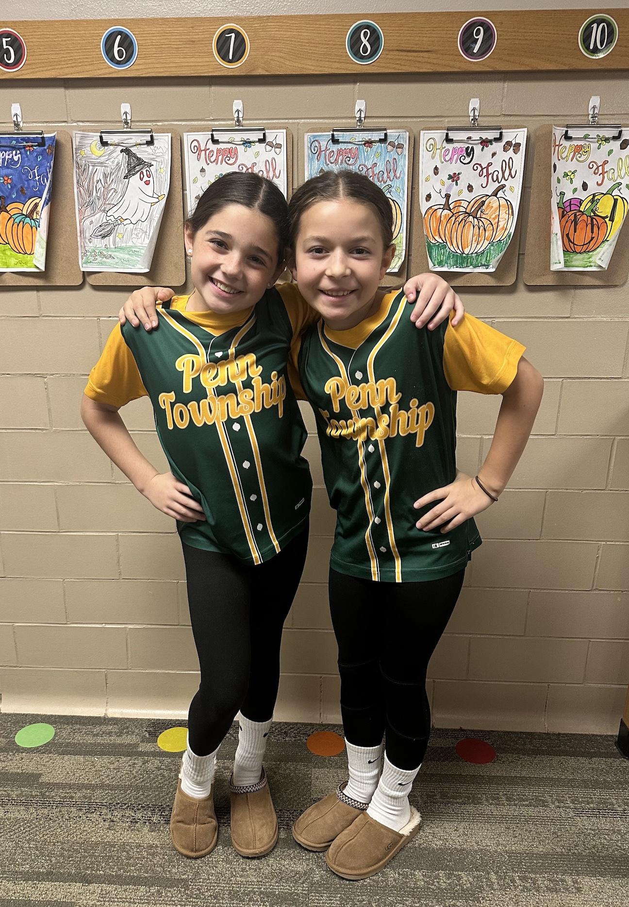 Ava McKillop and Sophia Braun dress as twins on Thursday’s “team up against drugs” day at Level Green Elementary