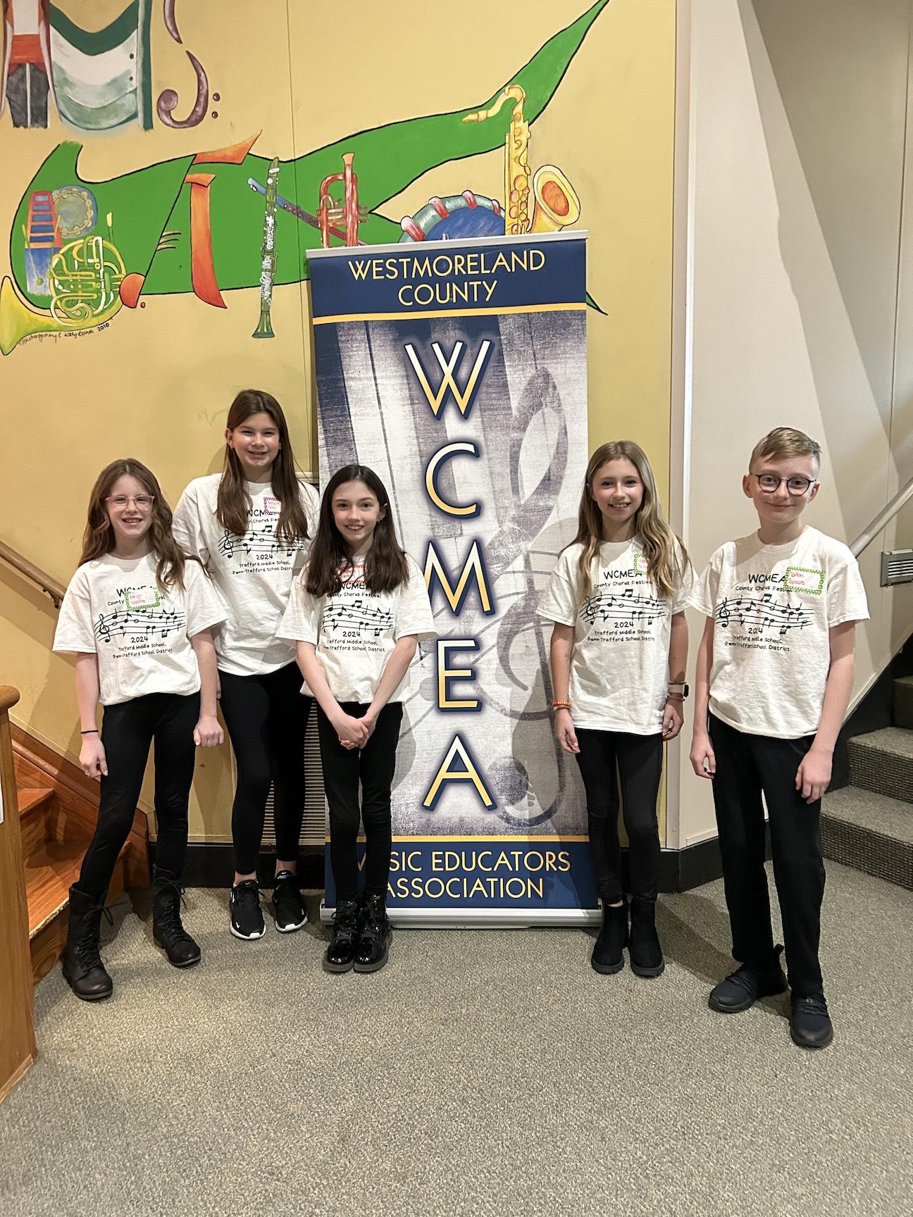 Some of Penn-Trafford’s participants at the WCMEA County Chorus were (left to right) Evelyn Terpstra, Natalie Good, Aubrey Nelson, Hope Tullis, and Tallon Spears